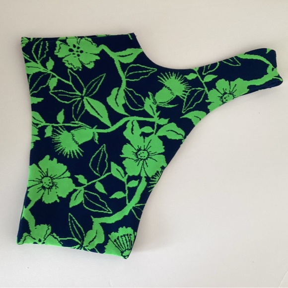 NWT Zara jacquard green blue asymmetrical top size S - Picture 5 of 6